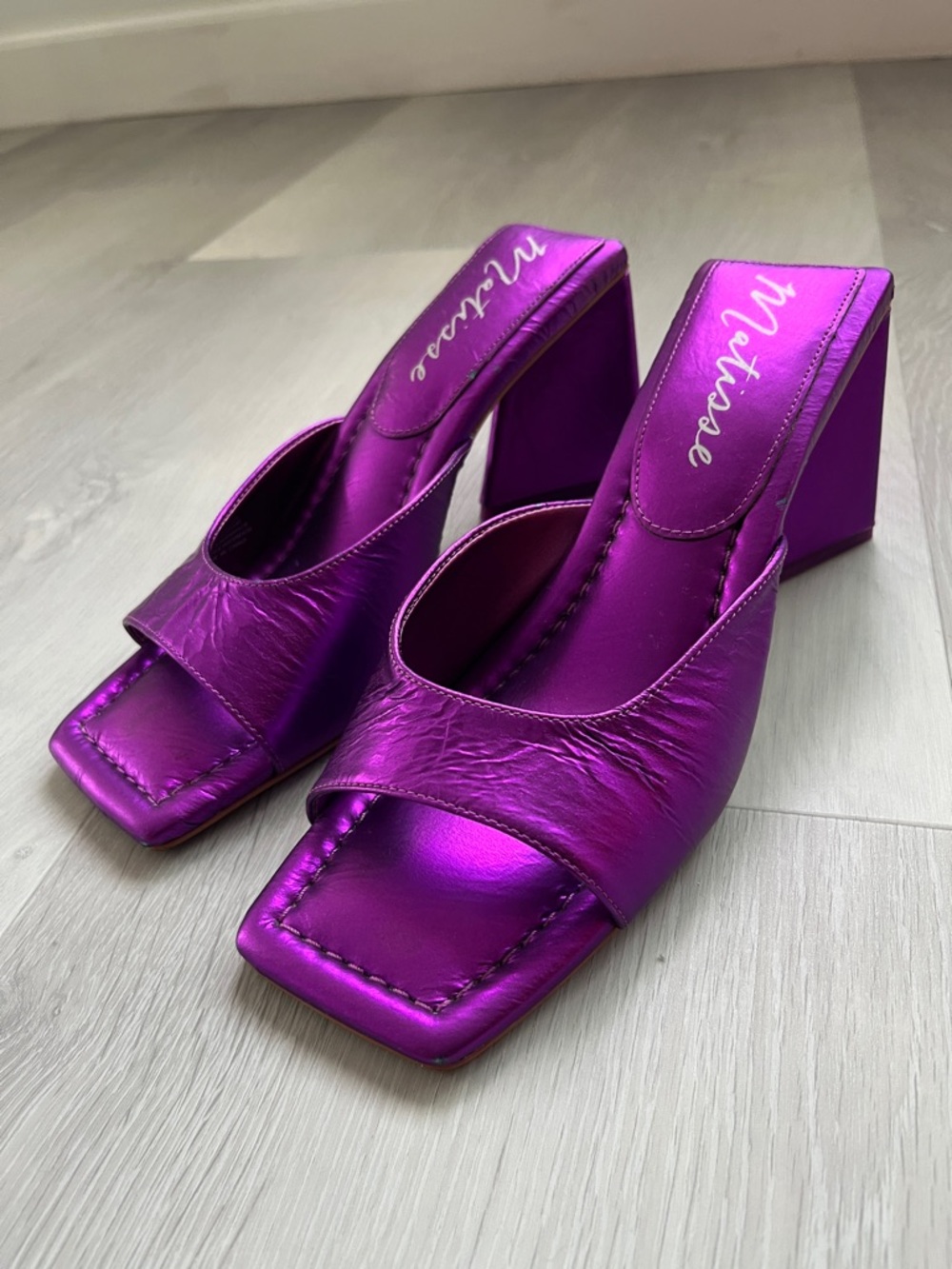 MATISSE REGAN METALLIC PURPLE CHUNKY HEEL MULES WOMENS 8.5